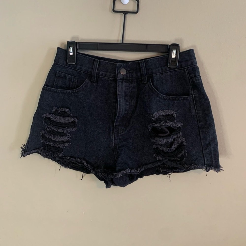 SHEIN Black Jean Shorts High-Waisted Distressed